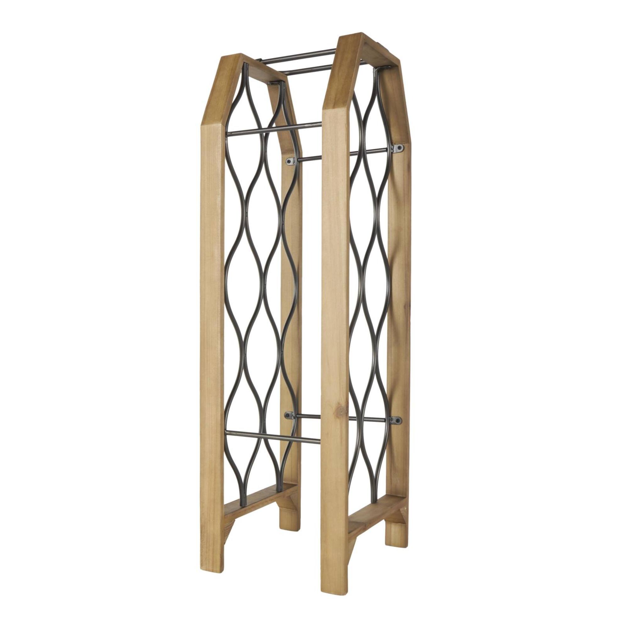 10" x 29" Brown Wood Tall 8 Slot Wine Rack with Gray Metal Curved Teardrop Holders
